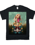 Black Gildan t-shirt with a "Jurassic Bark" design featuring a Weimaraner dog.