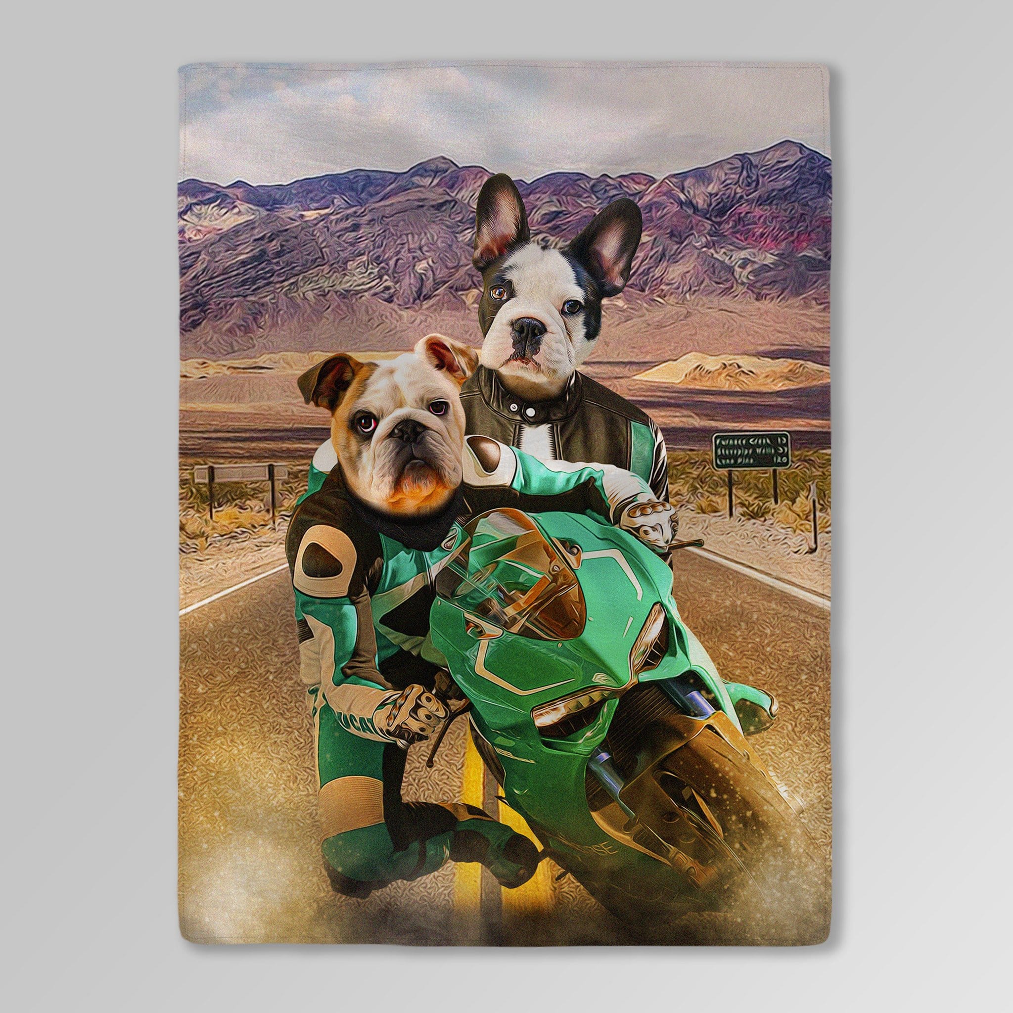 Manta personalizada para 2 mascotas &#39;Kawadawgi Riders&#39;