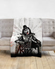 Personalized pet blanket with a husky dog portrait in Kiss rock band armor.