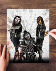 Personalized 3-pet "Kiss Doggos" puzzle featuring dogs dressed as rock band members.