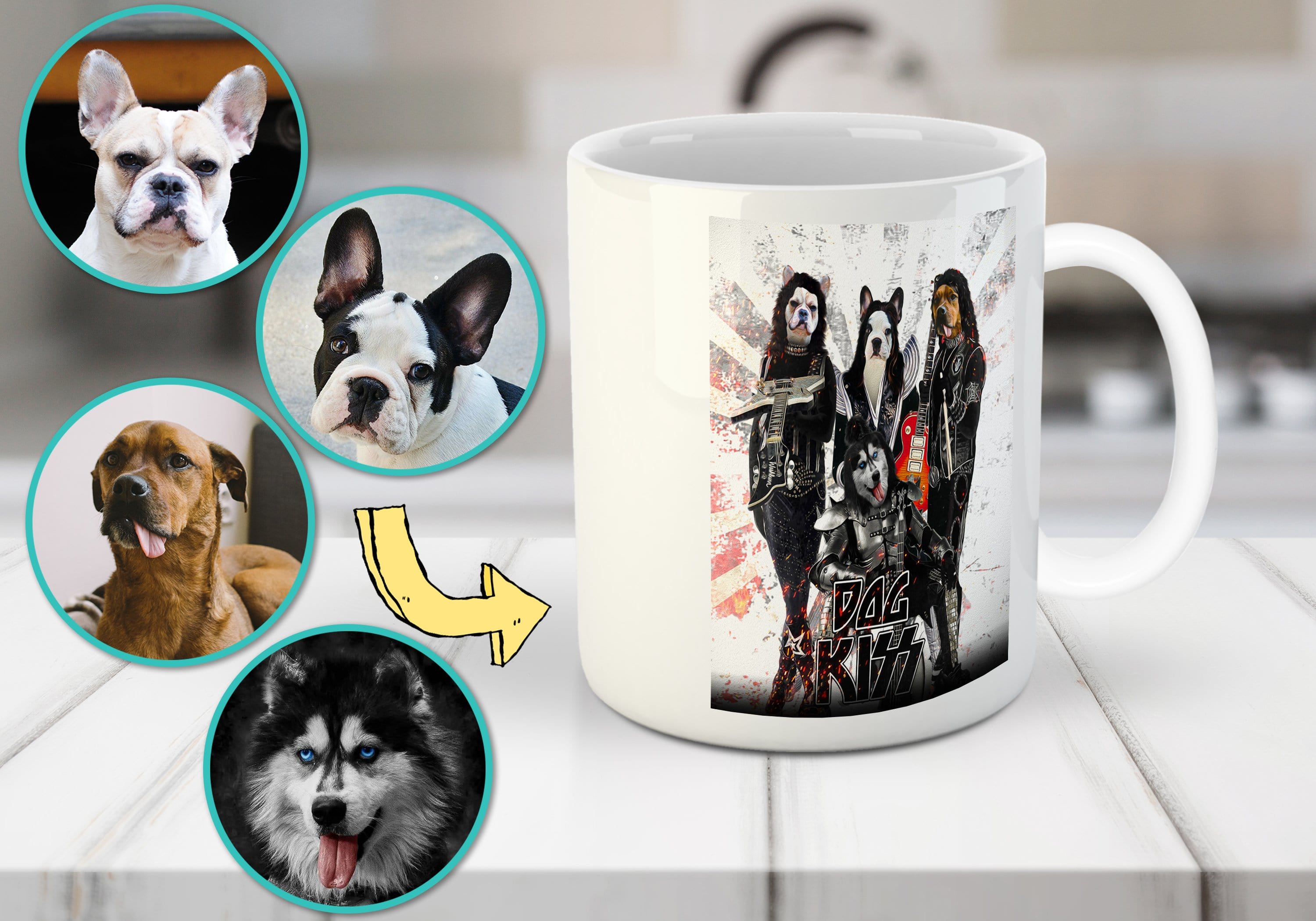 &#39;Kiss Doggos&#39; Personalized 4 Pet Mug