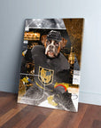 Personalized Las Vegas Doggos Hockey pet canvas featuring a boxer dog in a black jersey and helmet.