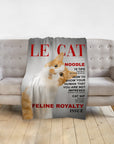 Personalized pet blanket featuring an orange and white cat portrait in a magazine cover style.