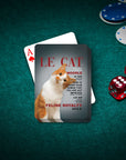 Personalized "Le Cat" playing cards featuring a custom pet portrait of an orange and white cat.