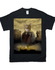 Black Gildan t-shirt with a "Lord of the Meows" design featuring a cat in a fantasy costume.