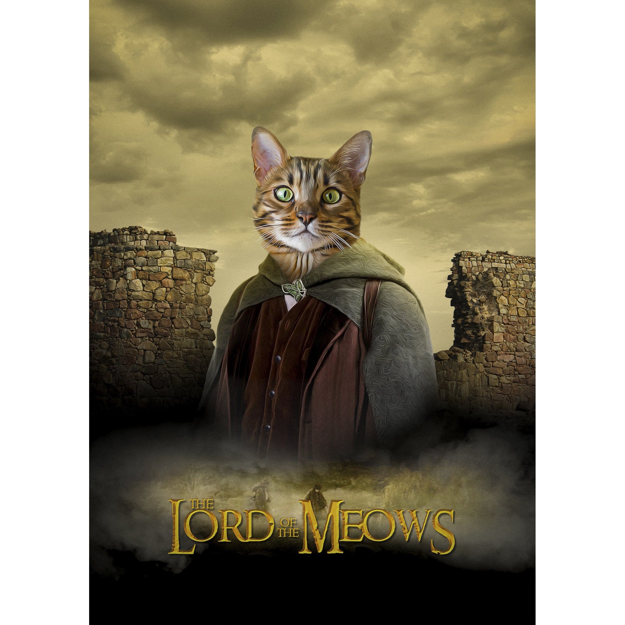 Custom digital portrait of a cat as "Lord Of the Meows" in a fantasy setting.