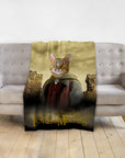 Personalized pet blanket with a cat in a "Lord of the Meows" renaissance-style portrait.