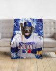 Personalized black lab dog baseball player portrait blanket, "Doggers Juan" design.