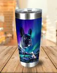 Personalized stainless steel tumbler with a French Bulldog portrait against a Northern Lights background.