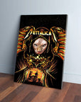 Mettalicat' personalized pet canvas featuring a Sphynx cat in a hooded robe with orange wings.