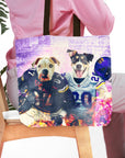 Personalized Minnesota Doggos 2 pet tote bag with dogs in football jerseys.