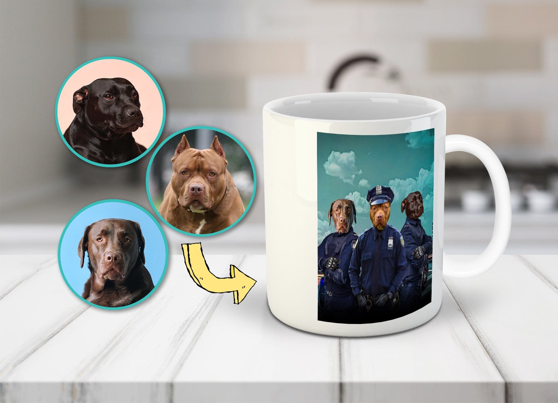 Taza Personalizada con 3 Mascotas &#39;Los Oficiales de Policía&#39;