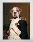 Personalized "Napawleon" pet poster featuring a bulldog in a historical military uniform with gold epaulets.