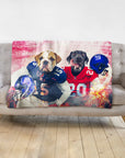 Custom personalized blanket with two dogs in New York Giants football uniforms.