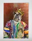 Personalized "Notorious D.O.G." poster featuring a bulldog in a colorful sweater, gold chains, and a crown.