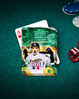 Personalized Oakland Pawthletics playing cards featuring a custom corgi pet portrait in a baseball uniform.