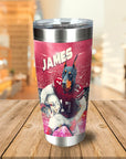 Personalized stainless steel tumbler with a Doberman dog in an Ohio State football uniform.