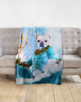 Personalized minky blanket with a French Bulldog pet portrait as Pawseidon holding a trident.