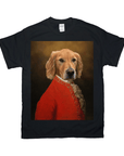 Black Gildan t-shirt featuring a golden retriever in a red, ornate historical jacket.