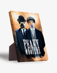 Personalized "Peaky Woofers" standing canvas featuring two pets in vintage suits and hats.