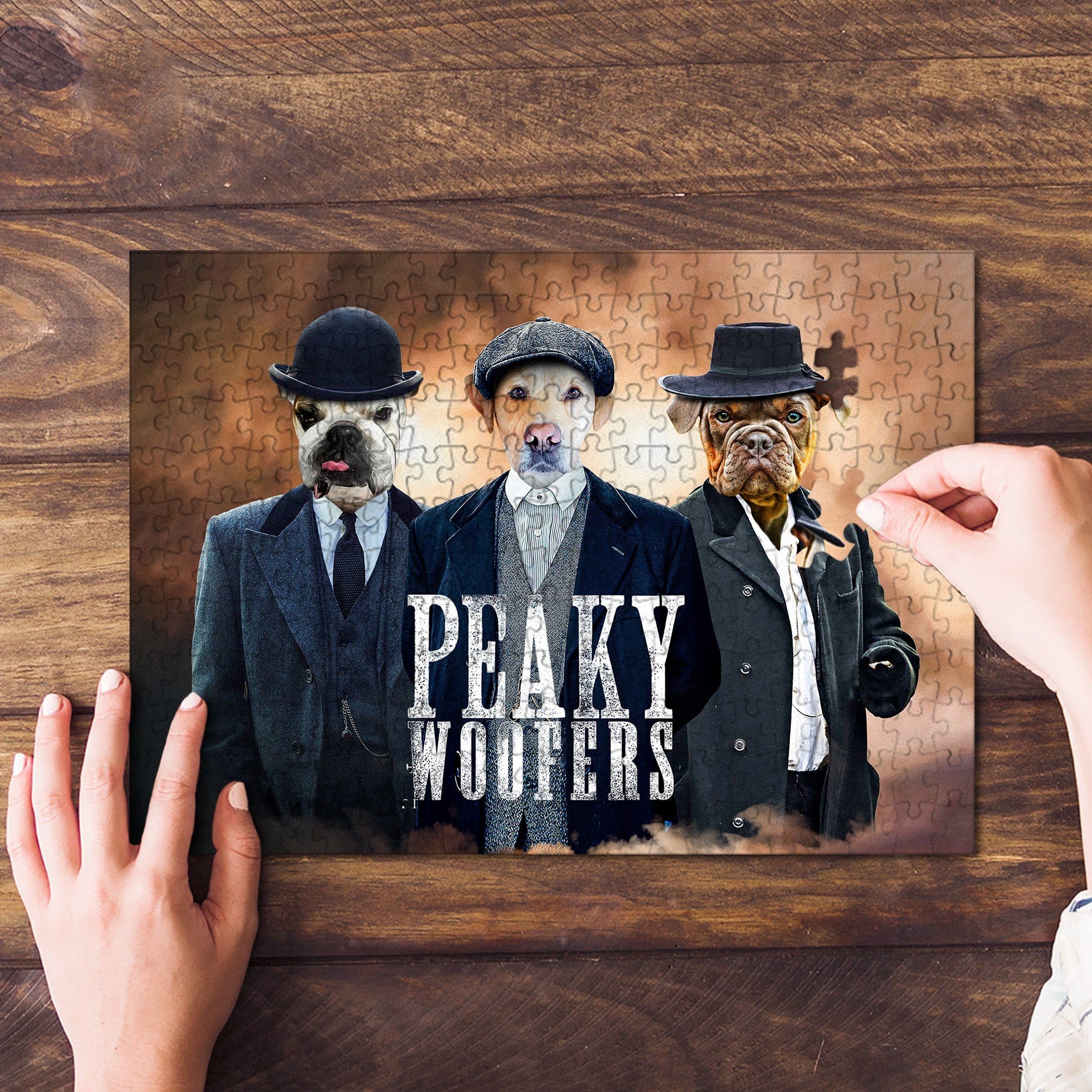 &#39;Peaky Woofers&#39; Personalized 3 Pet Puzzle