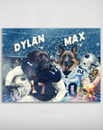 Personalized Penn State Doggos poster featuring two pets as football players in blue jerseys.