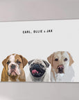 Personalized Modern 3 Pet Canvas featuring custom dog portraits on a white background with names.