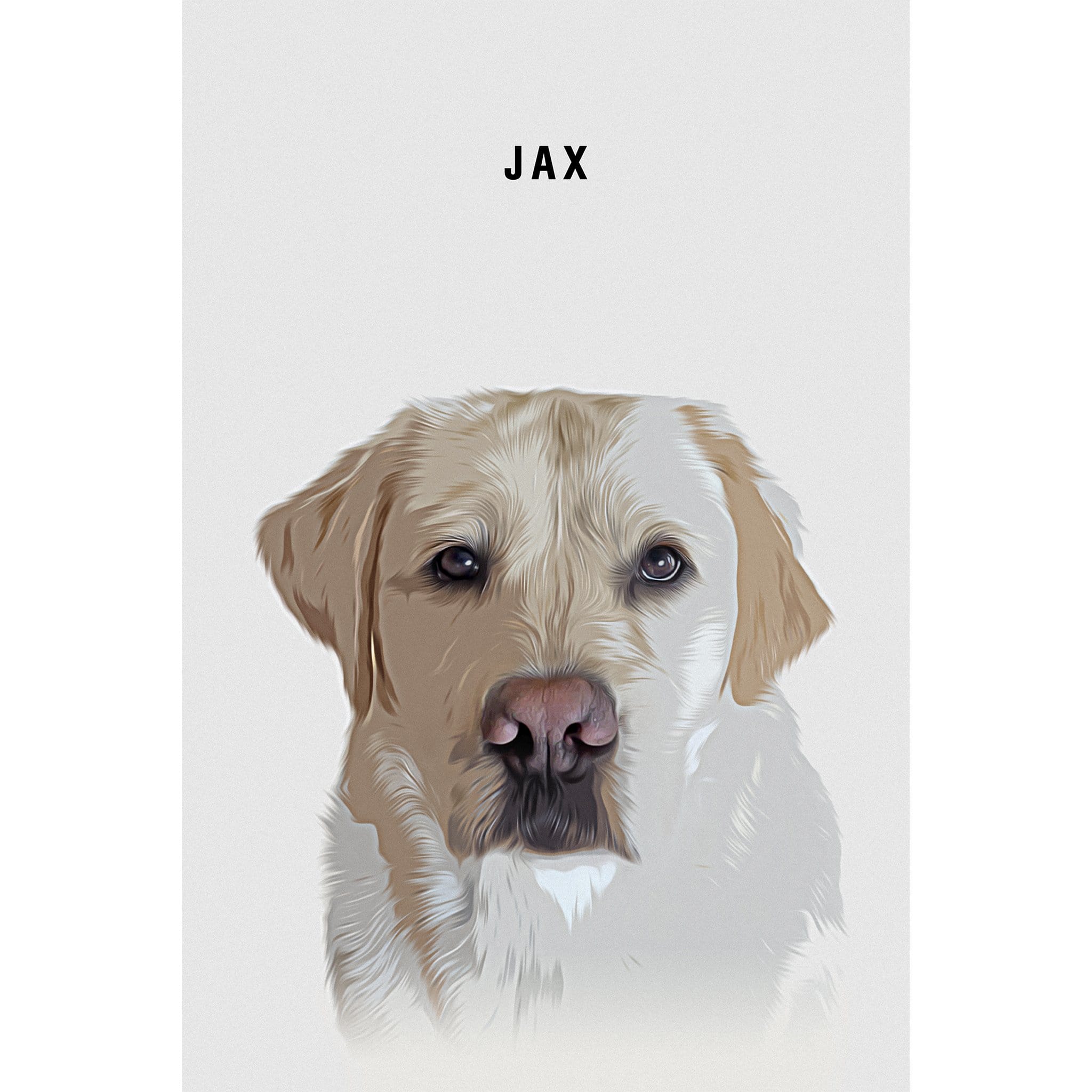 Personalized modern digital portrait of a yellow labrador dog named Jax.