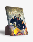 Personalized pet standing canvas featuring a bulldog in a black and yellow Pittsburgh Doggos football uniform.