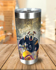 Personalized stainless steel tumbler with a custom dog portrait in a Pittsburgh Steelers uniform.