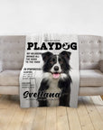Personalized Playdog magazine cover pet blanket featuring a black and white Border Collie.