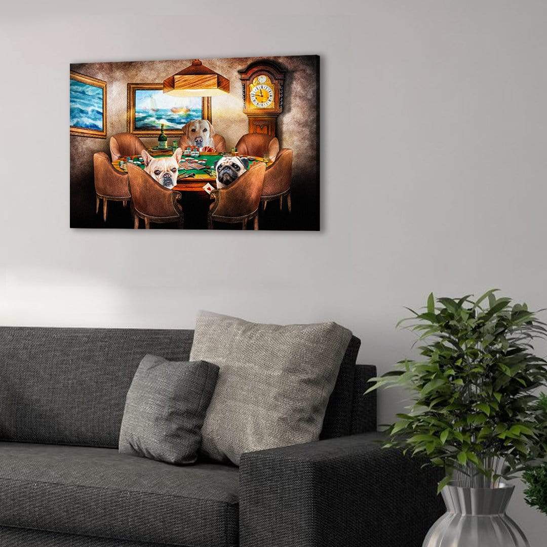 &#39;The Poker Players&#39; Personalized 3 Pet Canvas