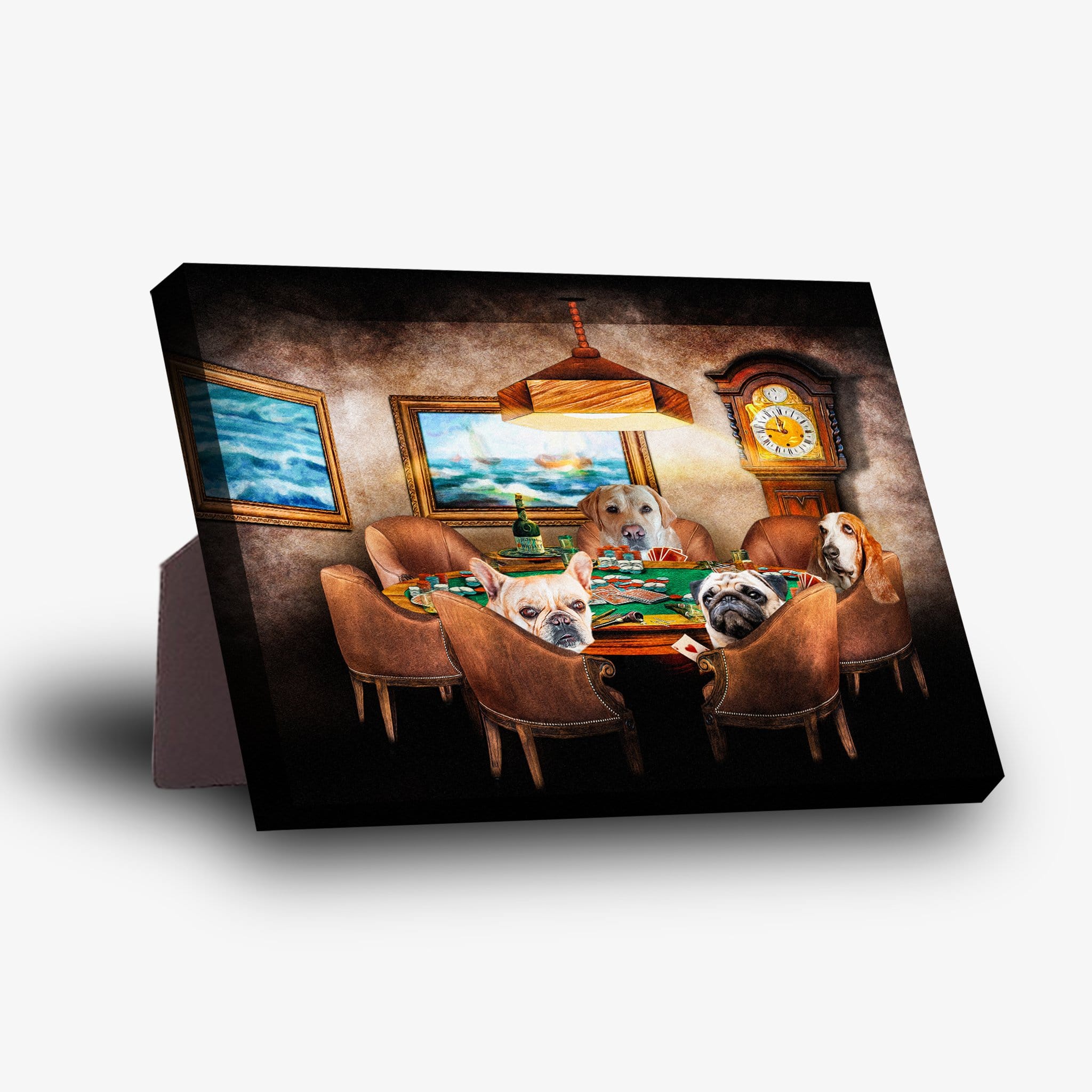 &#39;The Poker Players&#39; Personalized 4 Pet Standing Canvas