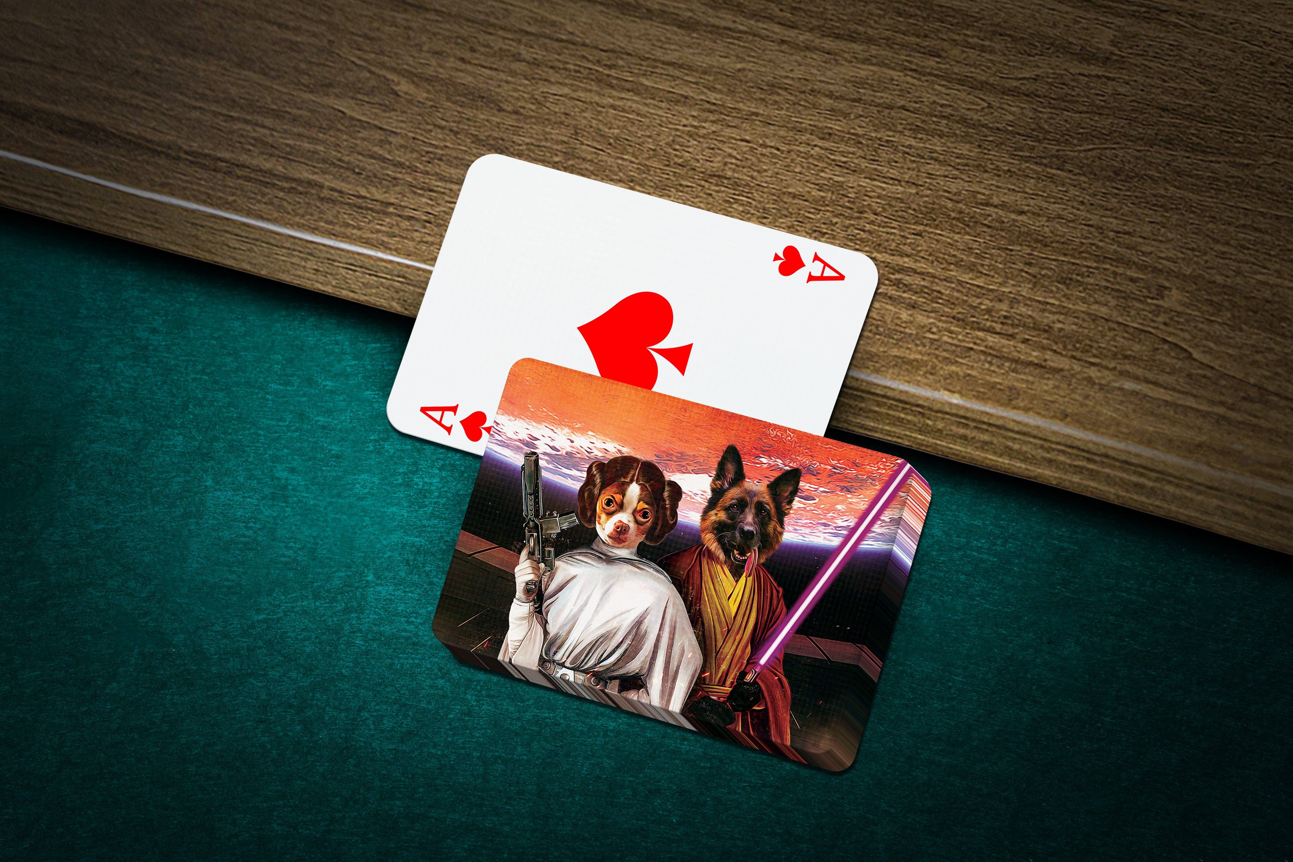 &#39;Princess Leidown &amp; Jedi-Doggo&#39; Personalized 2 Pet Playing Cards