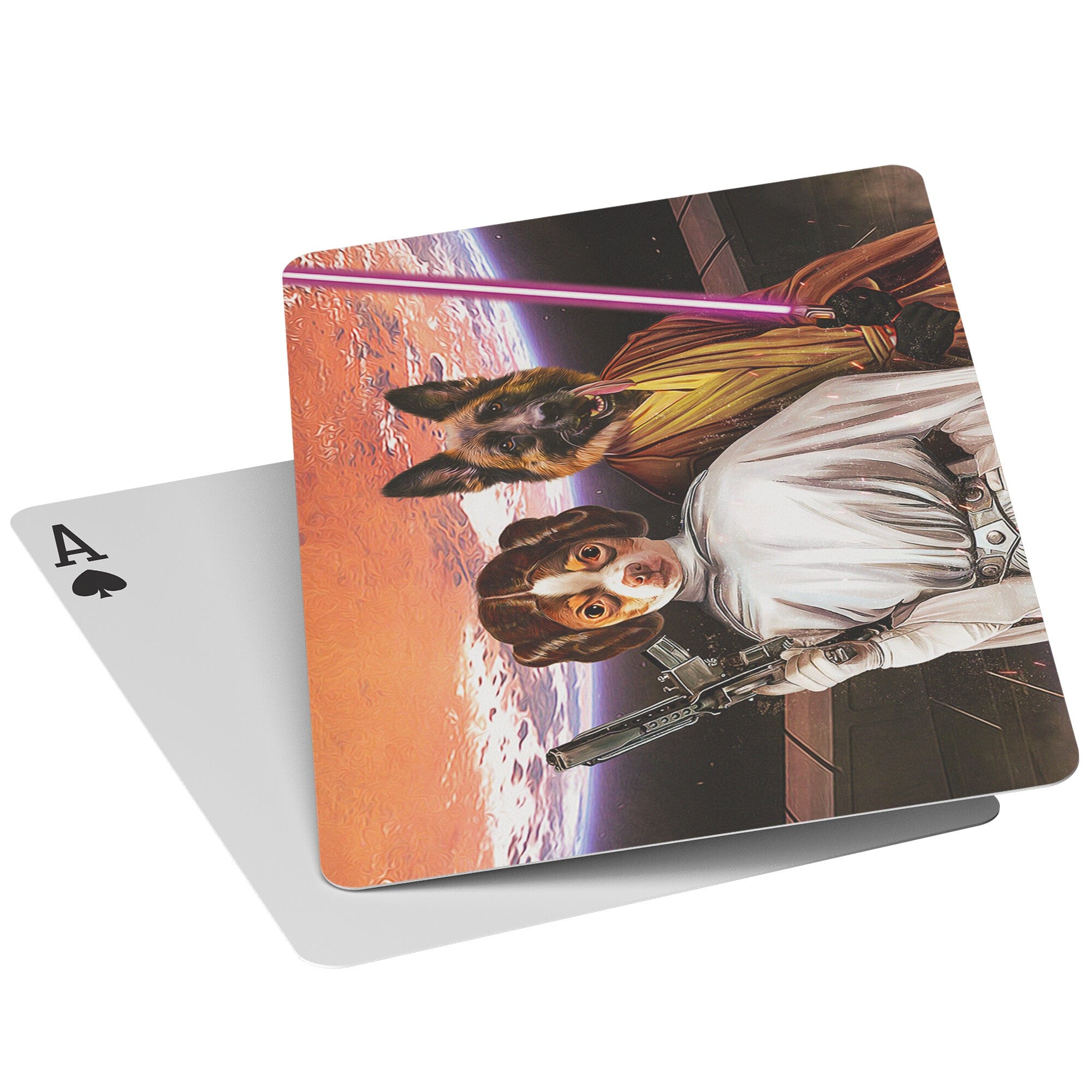 &#39;Princess Leidown &amp; Jedi-Doggo&#39; Personalized 2 Pet Playing Cards