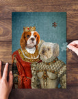 Personalized 2-pet puzzle featuring dogs in Renaissance royal portraits, Queen and Princess style.