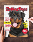 Personalized 'Rolling Bone' pet puzzle featuring a Rottweiler on a magazine cover design.