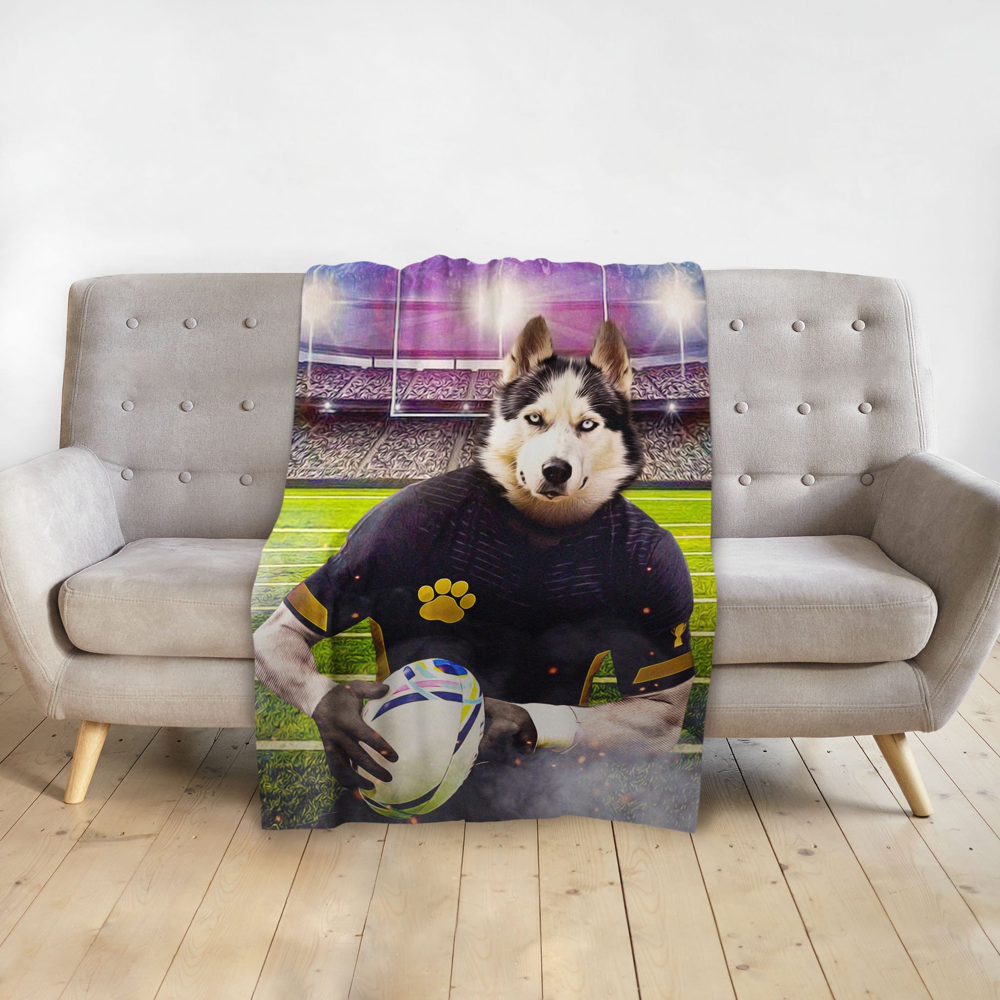 &#39;The Rubgy Player&#39; Personalized Pet Blanket