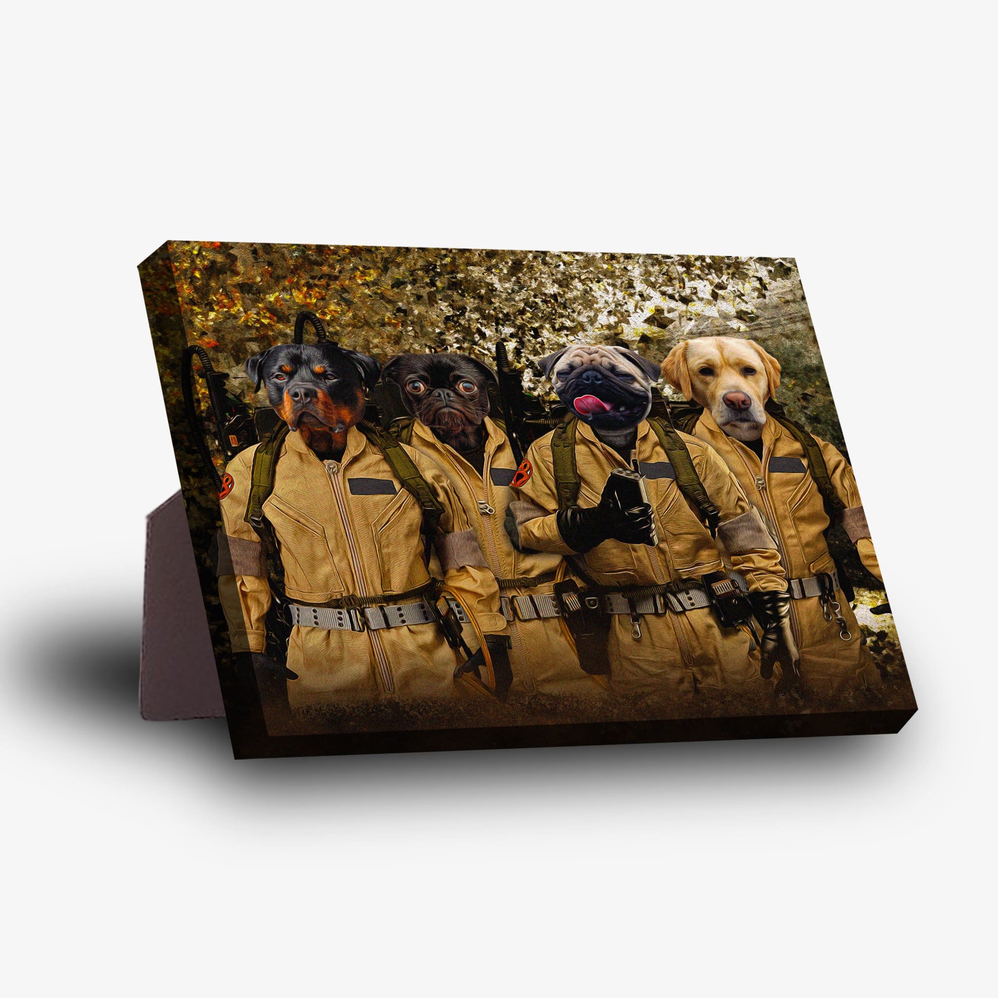 &#39;Dog Busters&#39; Personalized 4 Pet Standing Canvas