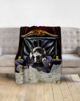 Personalized minky blanket featuring a custom Doggovinci portrait of a Great Dane in a pinstripe suit.