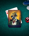 Custom personalized playing cards featuring a bulldog pet portrait in a Sherlock Holmes style.