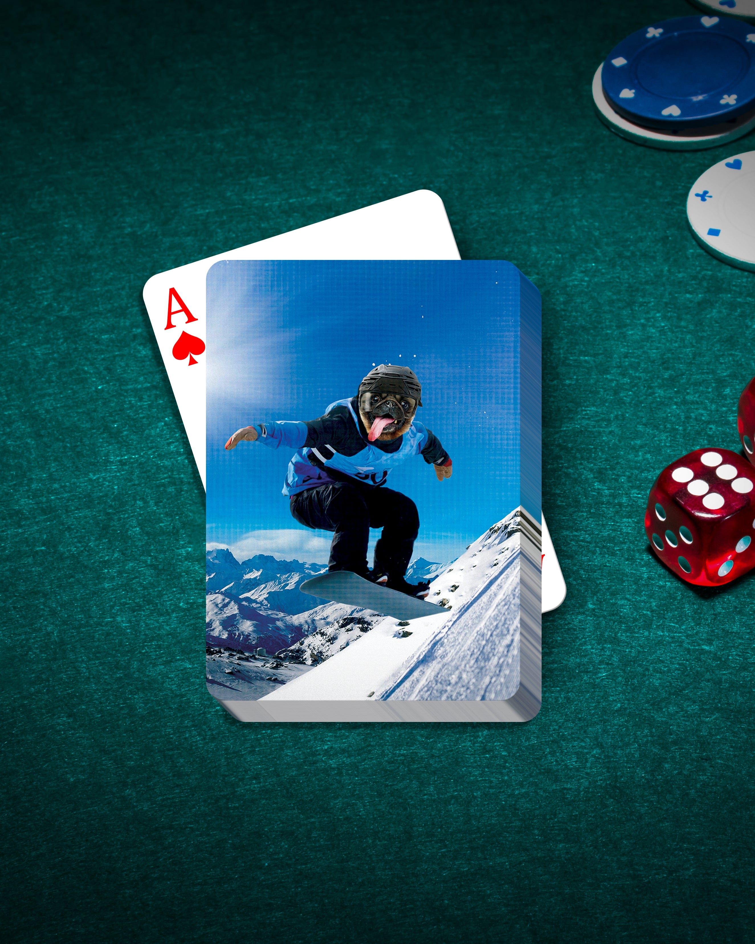 &#39;The Snowboarder&#39; Personalized Pet Playing Cards