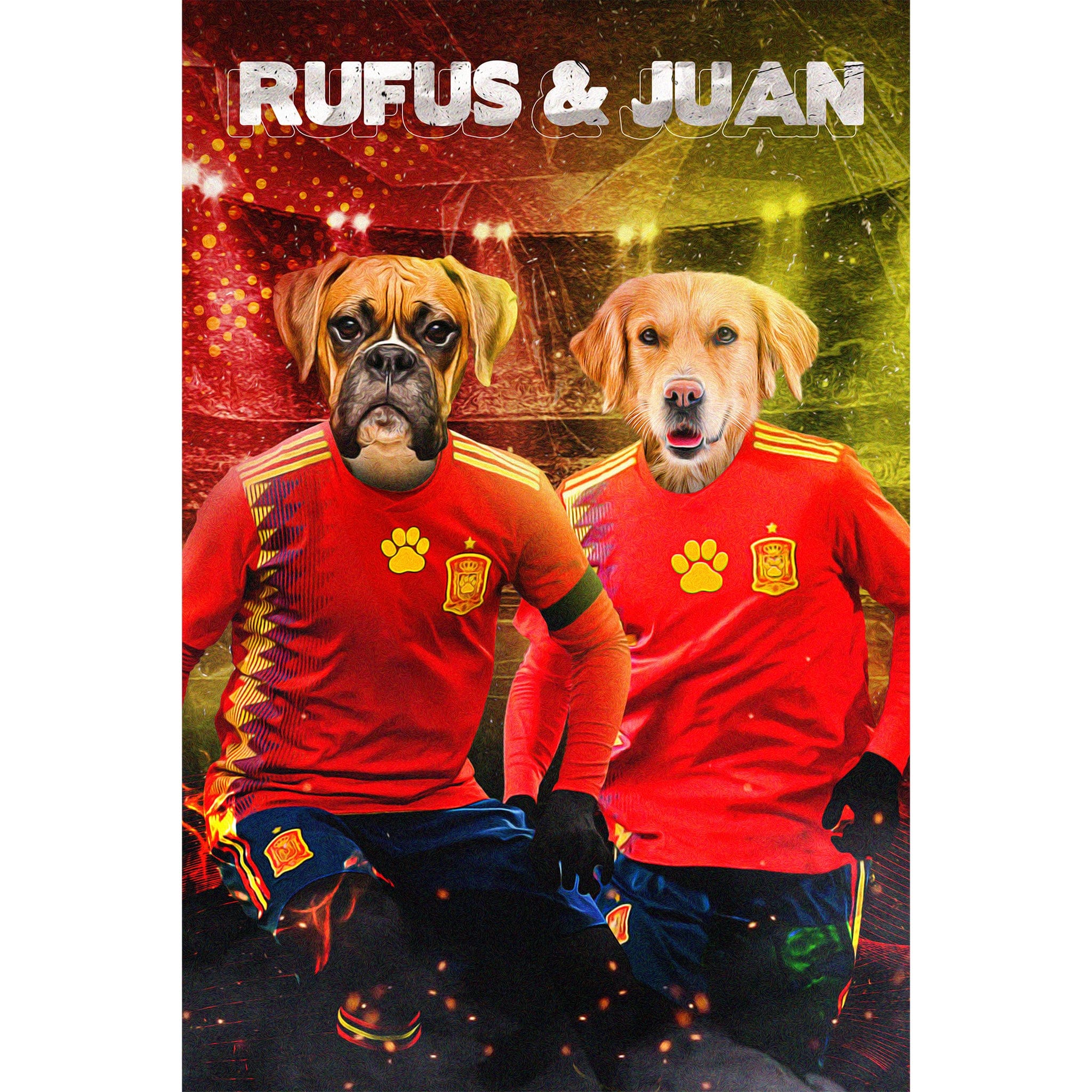 &#39;Spain Doggos Soccer&#39; Retrato Digital de 2 Mascotas