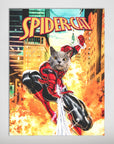 Personalized Spider-Cat comic book poster featuring a gray cat's face on a red and blue superhero body.