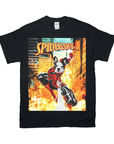 Black Gildan t-shirt featuring a personalized "SpiderDog" design with a French Bulldog in a Spider-Man suit.