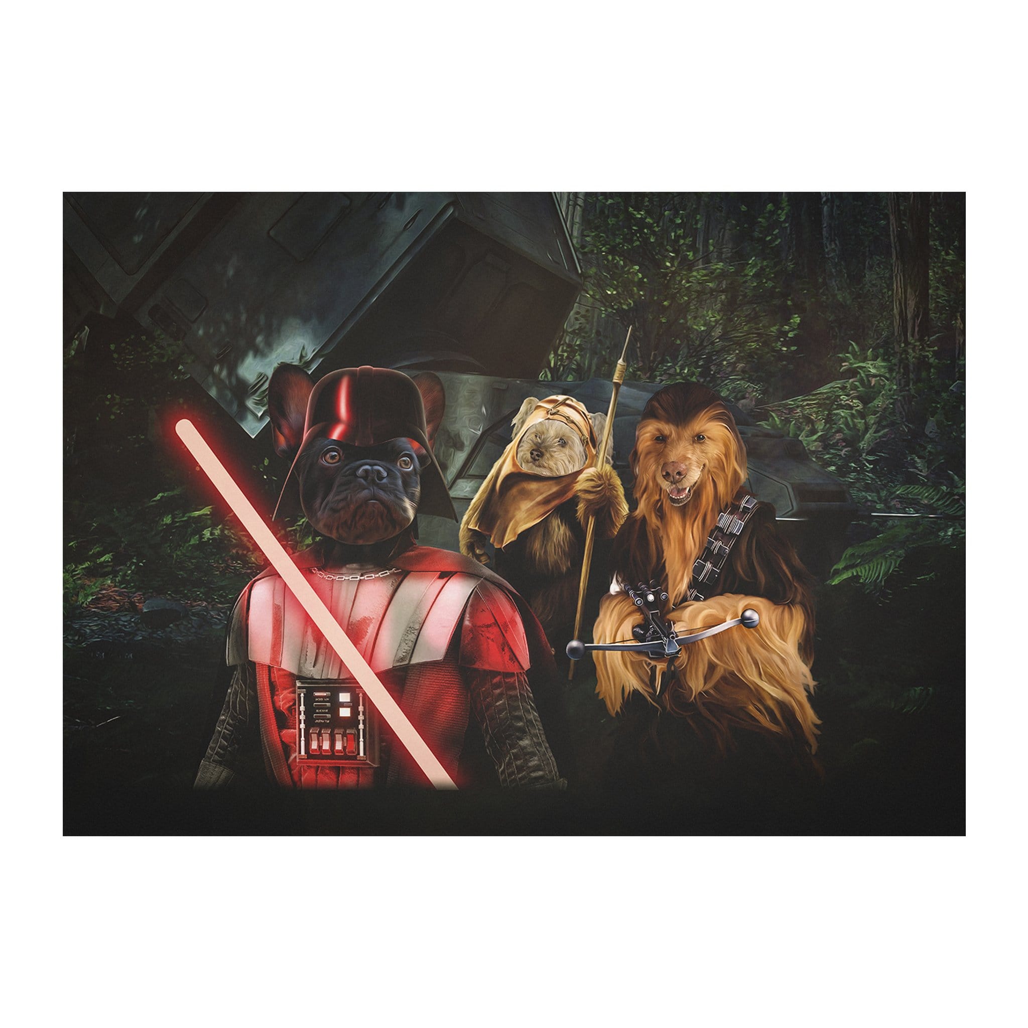 Custom Star Woofers 3-pet digital portrait featuring dogs as iconic sci-fi characters.