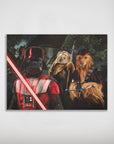 Personalized 'Star Woofers' poster featuring three pets as Darth Vader, an Ewok, and Chewbacca.
