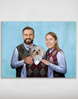 Personalized "Step Doggo/Humans" poster featuring a couple and their dog in matching argyle sweaters.