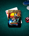 Personalized playing cards featuring two pets in a "Street Doggos 2" cartoon style on a green felt table.