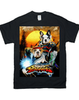 Black Gildan t-shirt with "Street Doggos 2" design featuring two personalized pets in fighting game style.